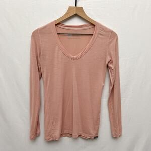 woolly blush pink merino wool v neck long sleeve top